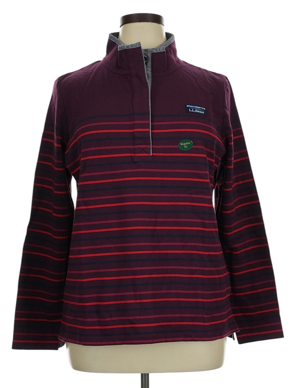 L.L. Bean Soft Cotton Rugby Henley XL Burgundy Red Striped Pullover Casual NWT